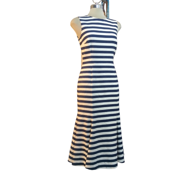 *New*DOLCE & GABBANA Striped Blue & White Open Black Flare Dress Italian Size 44 - Picture 11 of 17